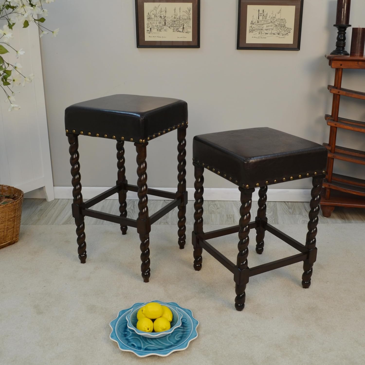 Flora Counter Stool Linen Upholstered Wood Frame
