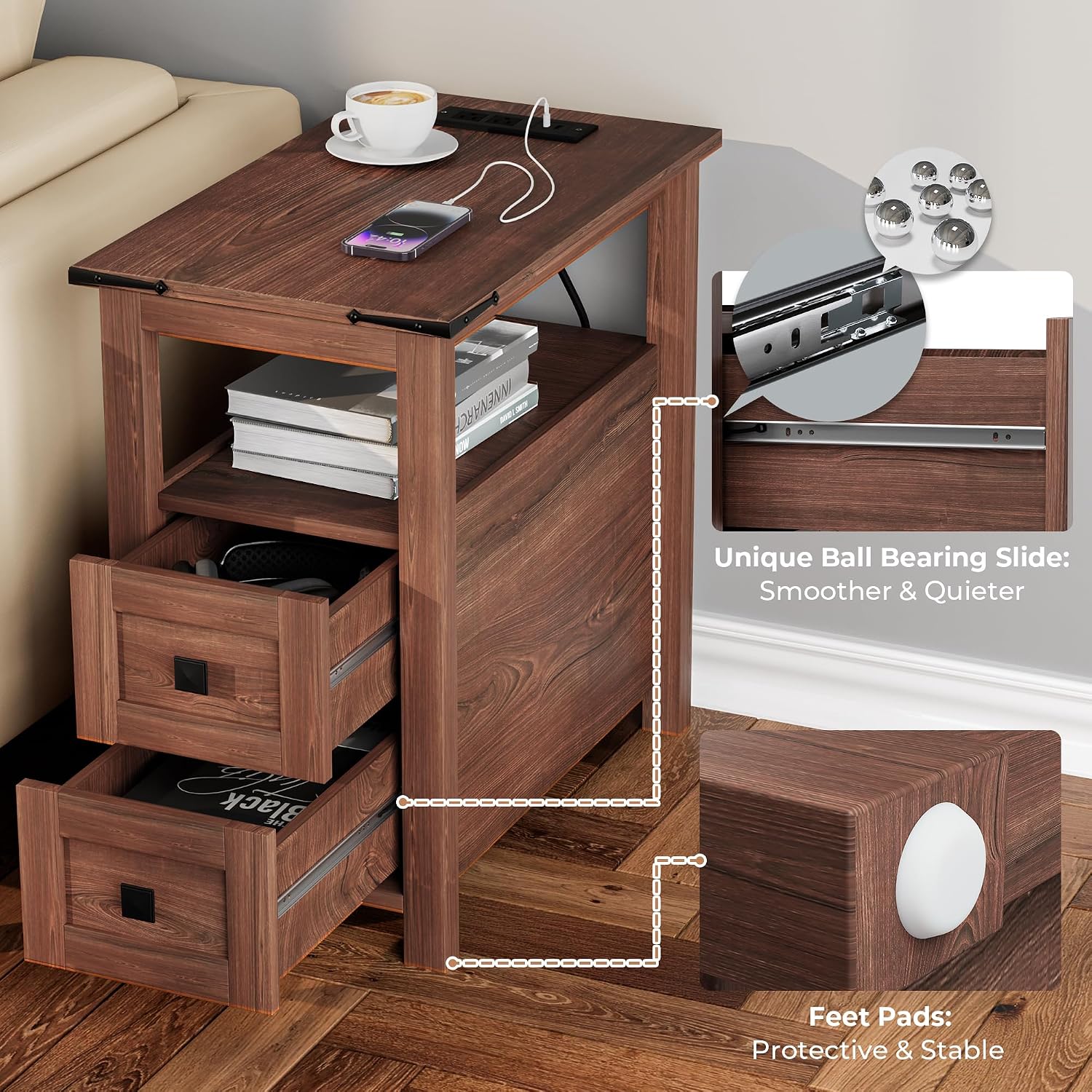 Farmhouse Narrow End Table Cherry Wood