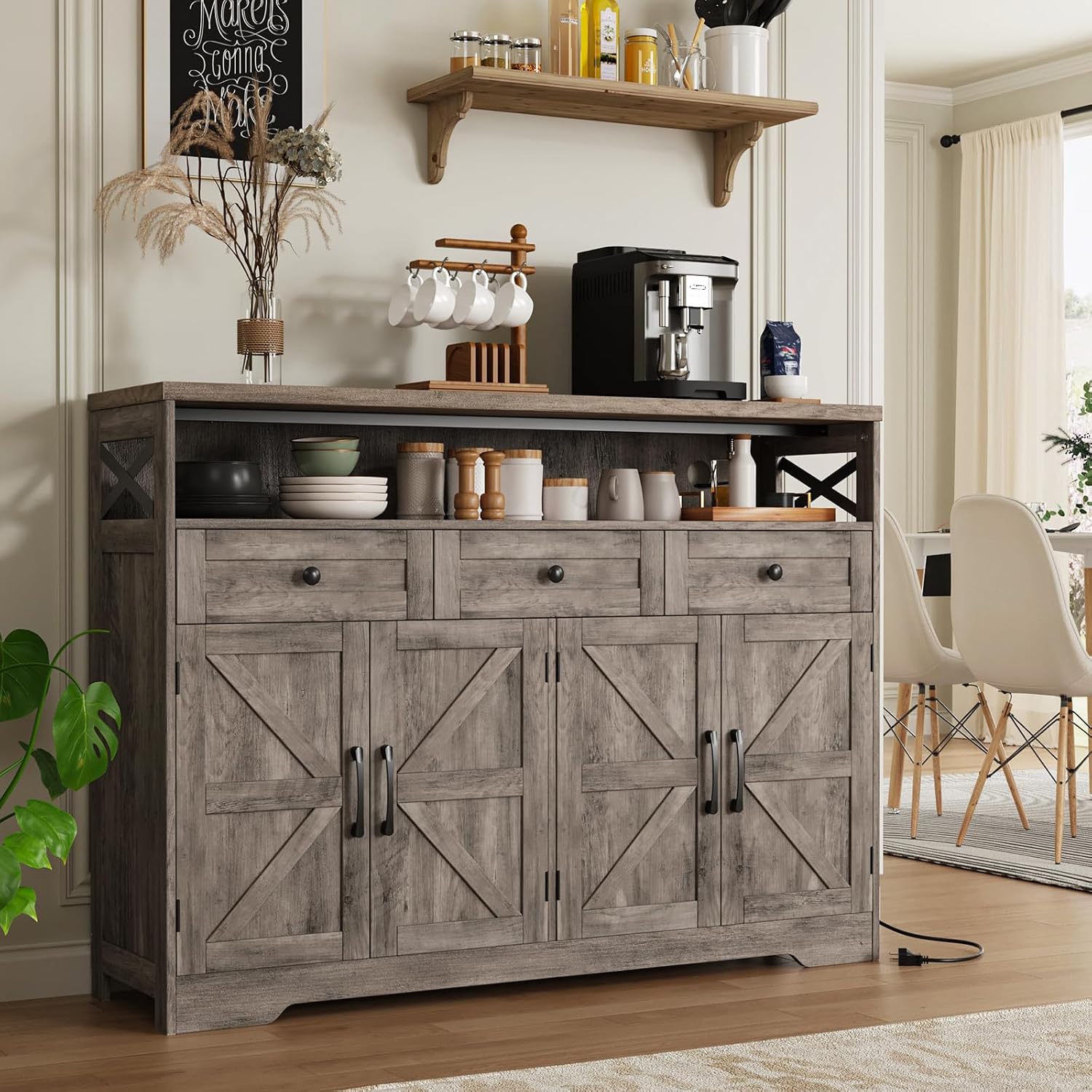 51" Farmhouse Grey Buffet Sideboard With Storage