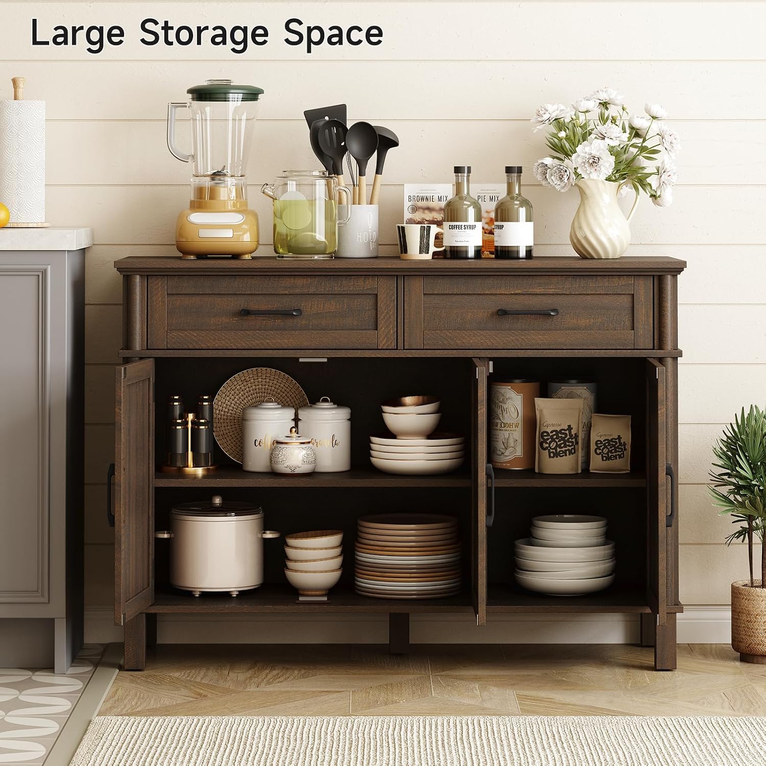 48" Farmhouse Brown Buffet Cabinet With Storage