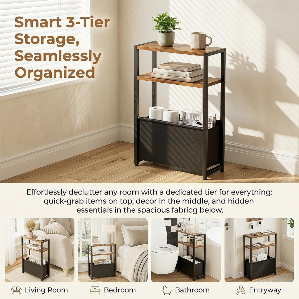 Narrow Side Table Fabric Basket