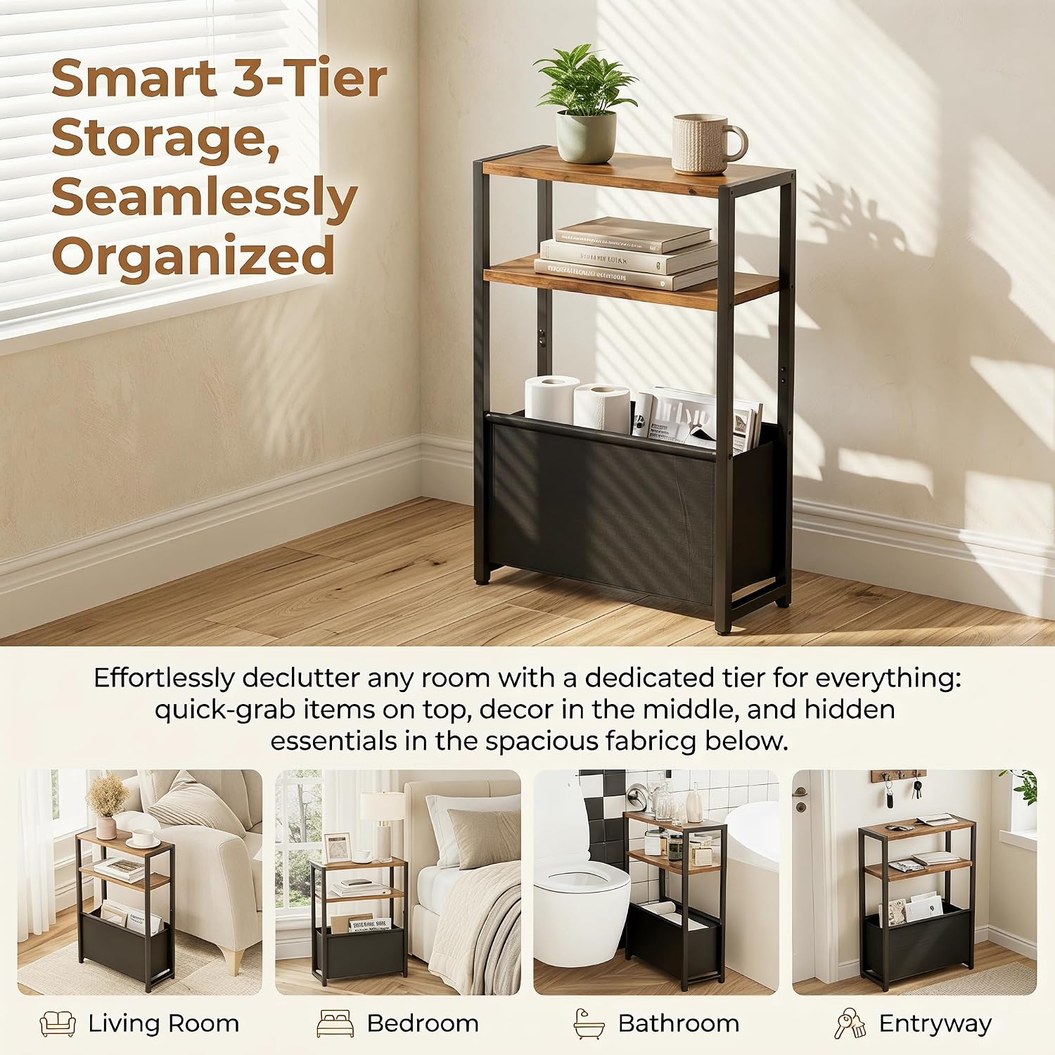 Narrow Side Table Fabric Basket