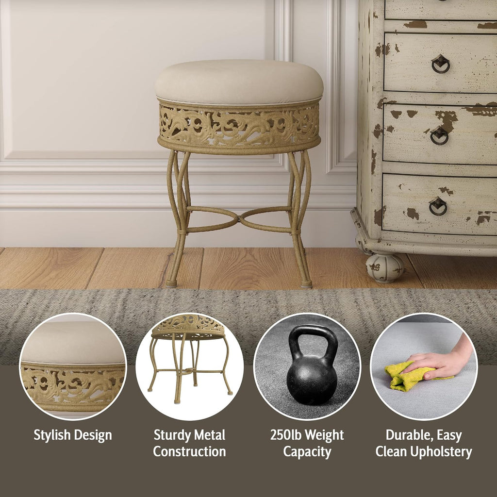 Villa  Metal Backless Vanity Stool Antique Beige
