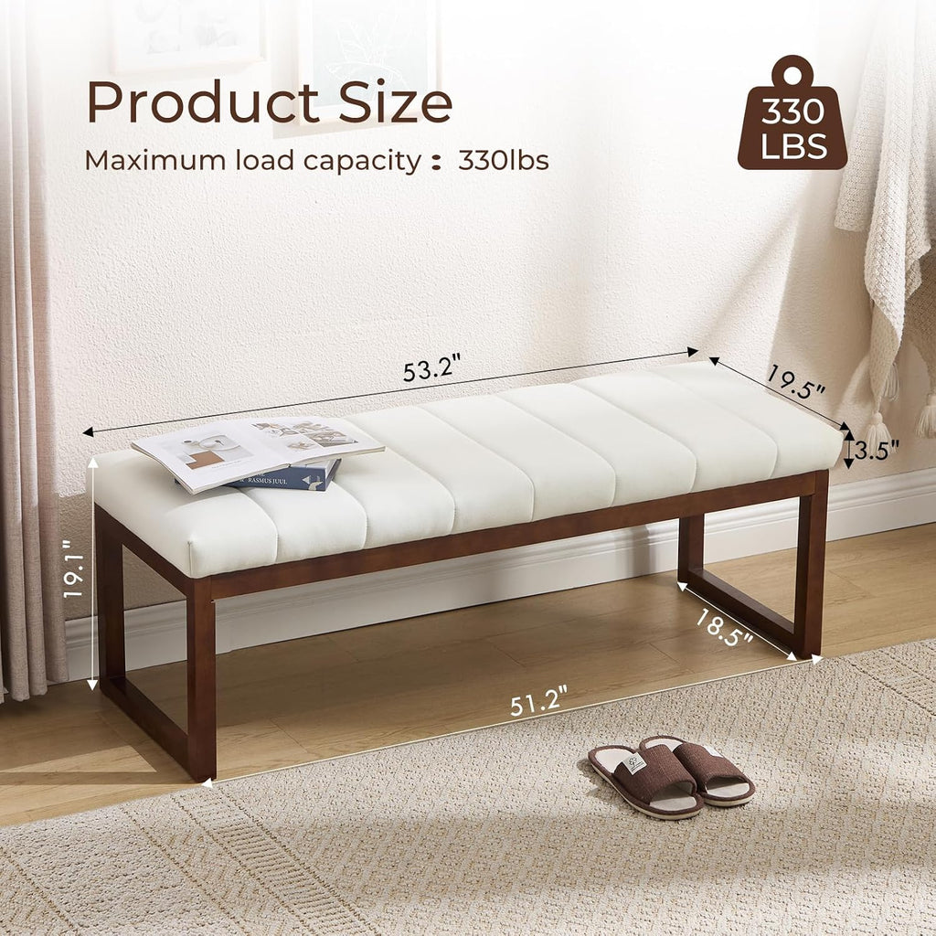 Linen Wood Frame Bedroom Bench Cream