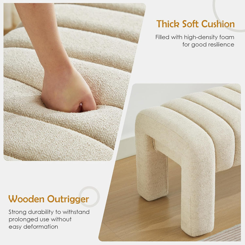 Modern Upholstered Linen Bedroom Bench Wood Legs