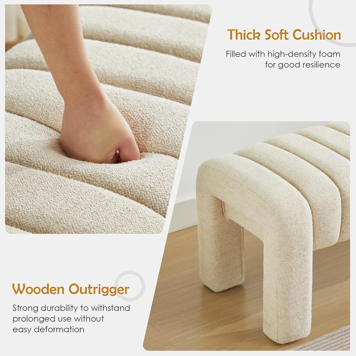 Modern Upholstered Linen Bedroom Bench Wood Legs