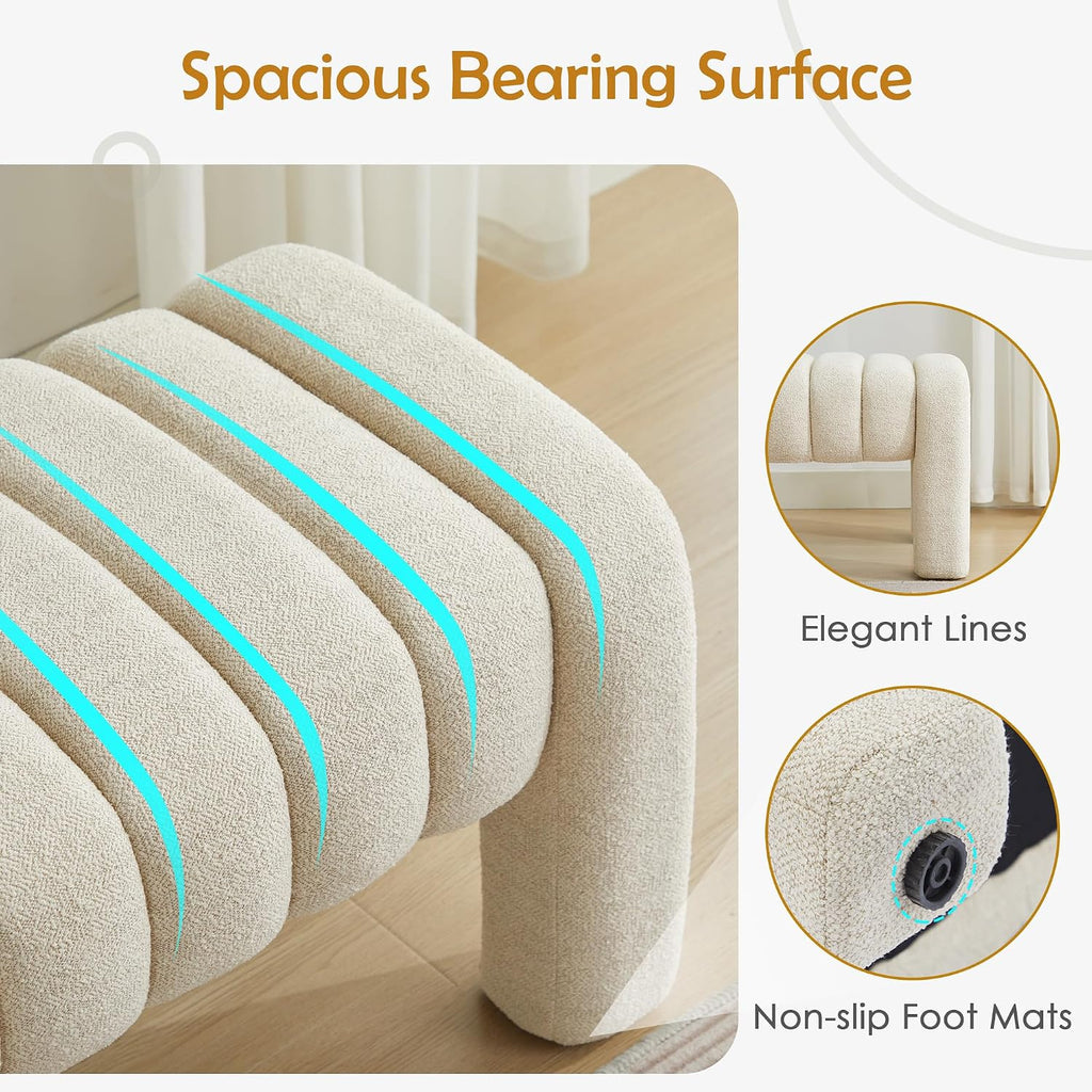 Modern Upholstered Linen Bedroom Bench Wood Legs