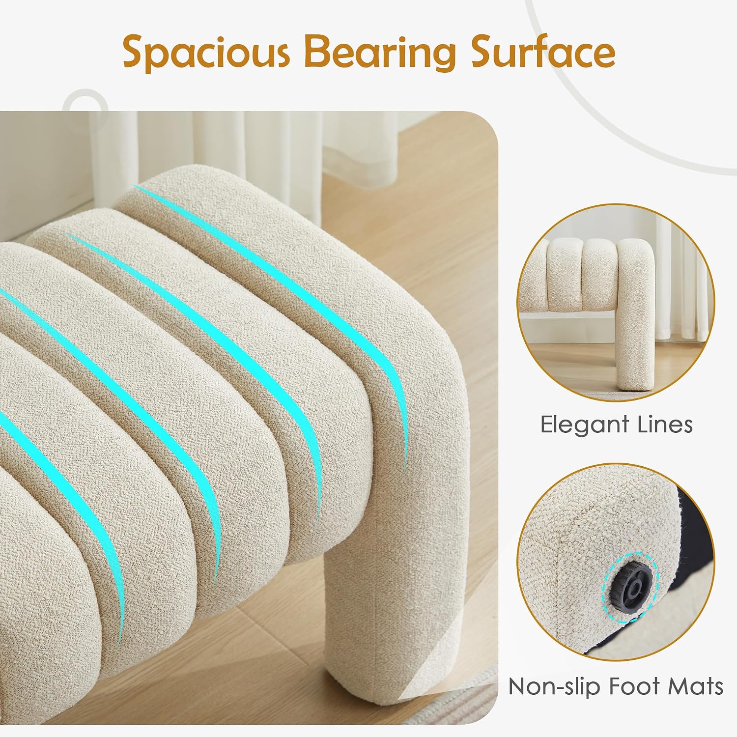 Modern Upholstered Linen Bedroom Bench Wood Legs