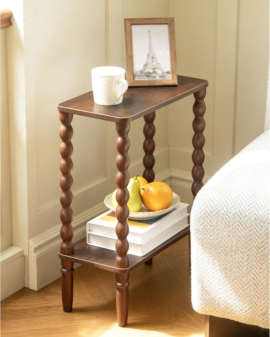 Narrow Wood End Table Rustic Brown