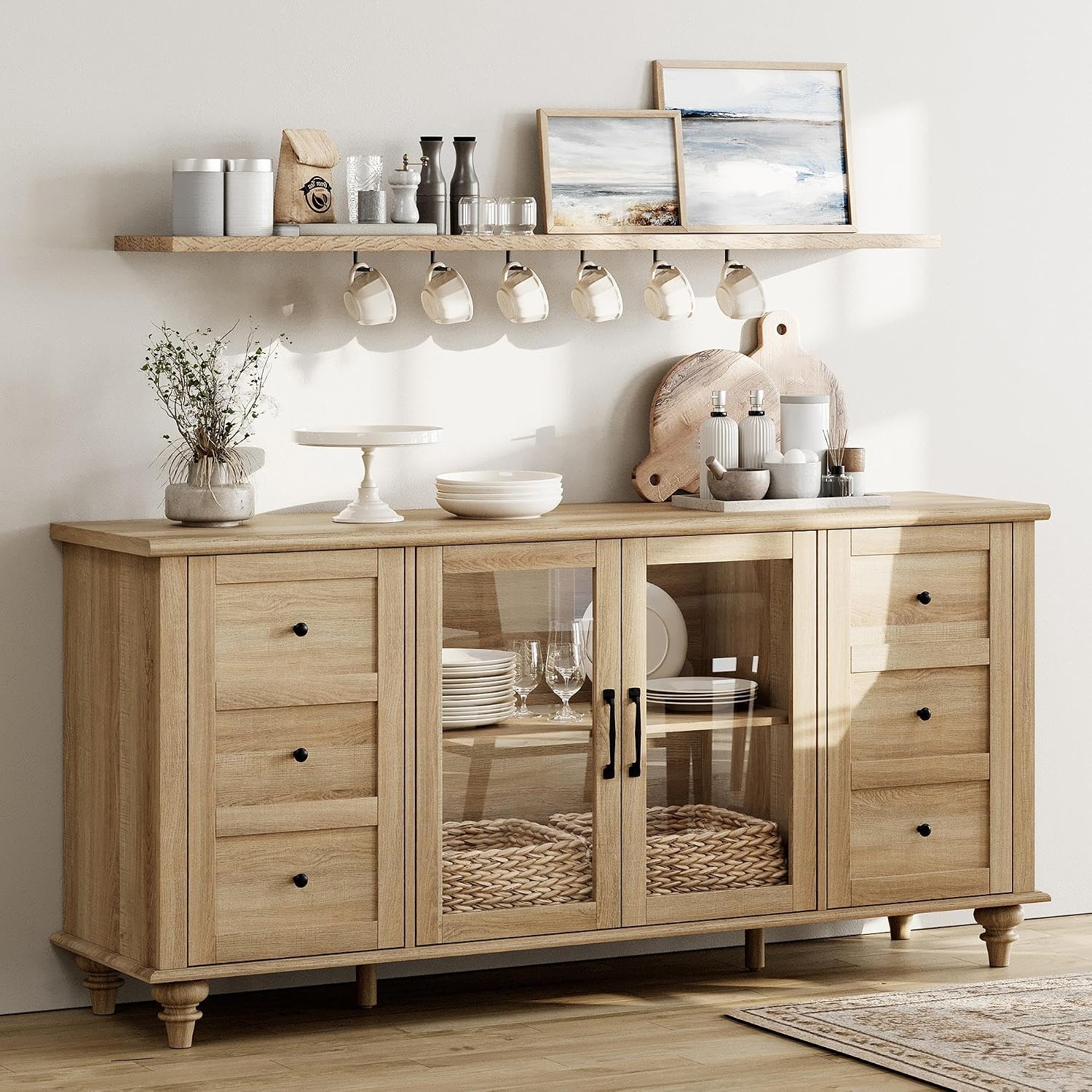 Farmhouse Oak Sideboard With Glass Door