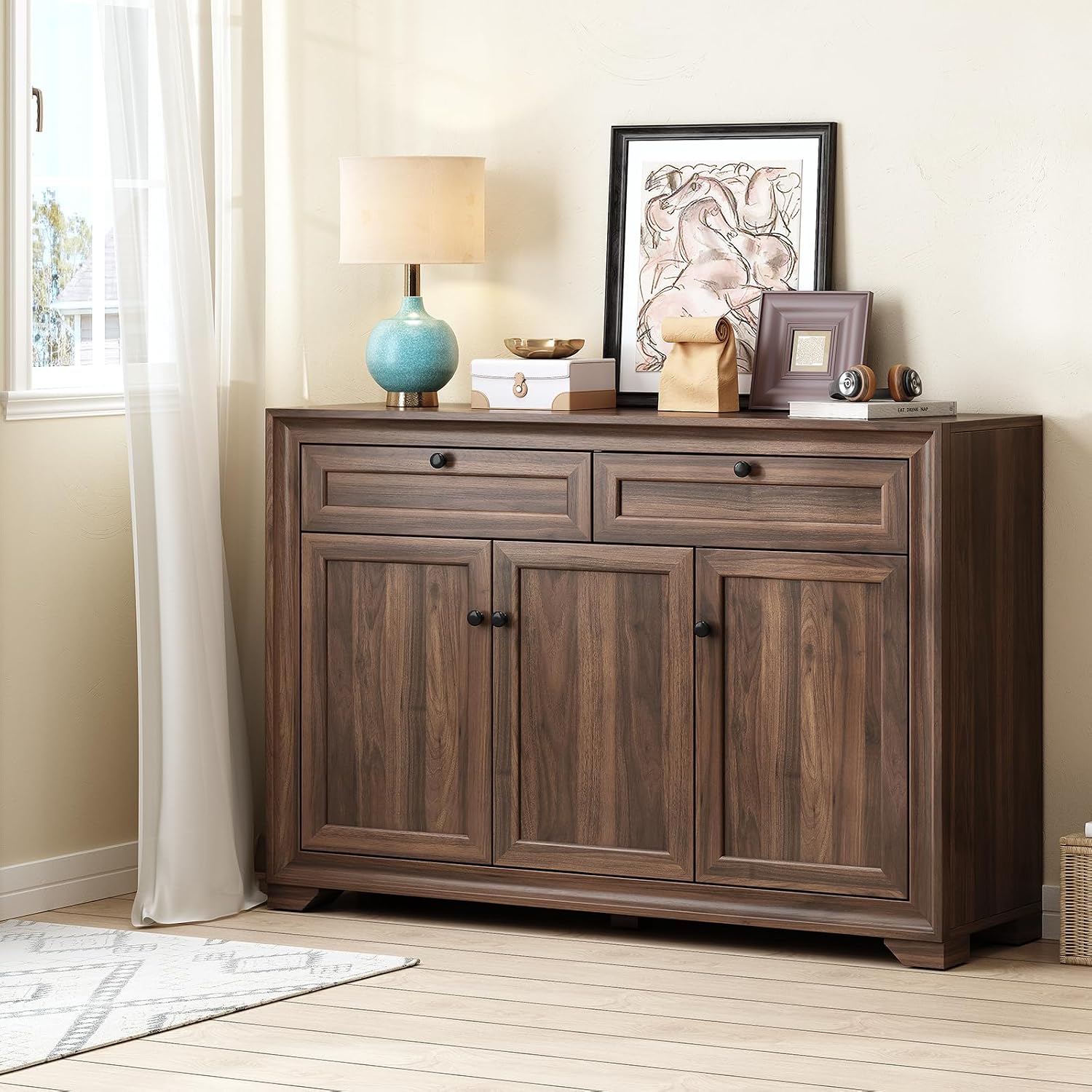 Farmhouse Brown Sideboard Cabinet With Storage