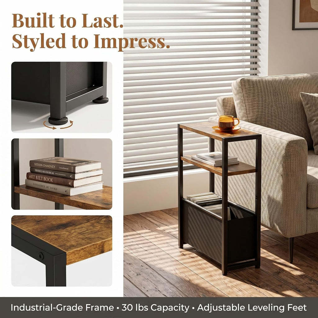 Narrow Side Table Fabric Basket