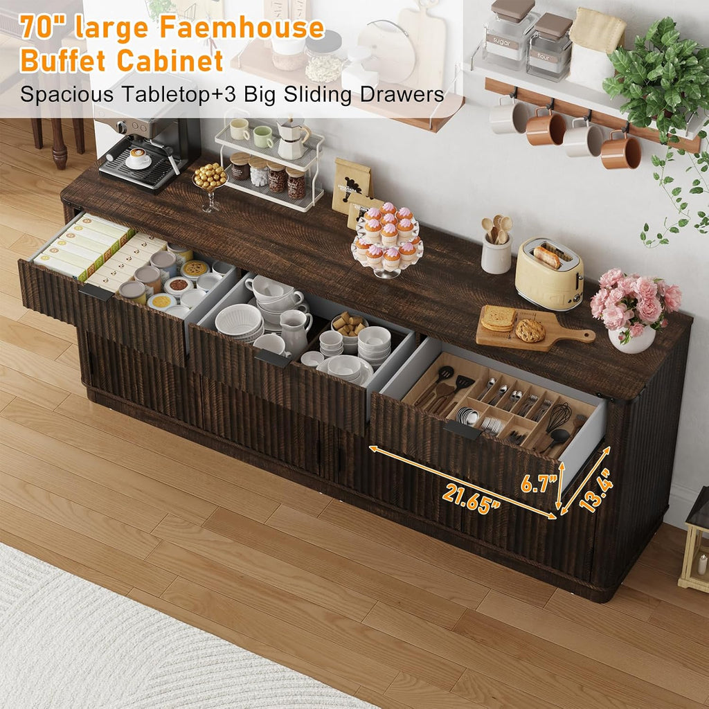 70" Fluted Farmhouse Sideboard Rustic Brown