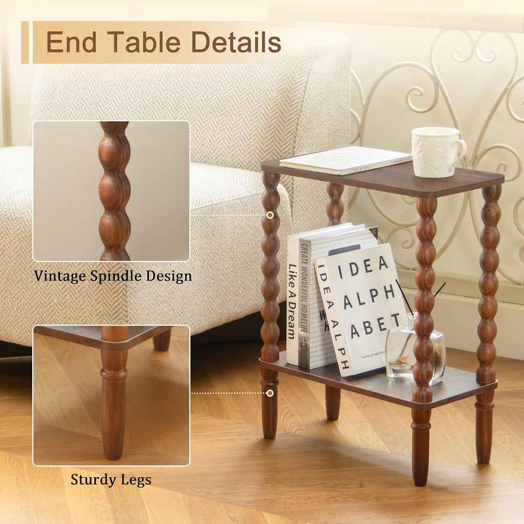 Narrow Wood End Table Rustic Brown
