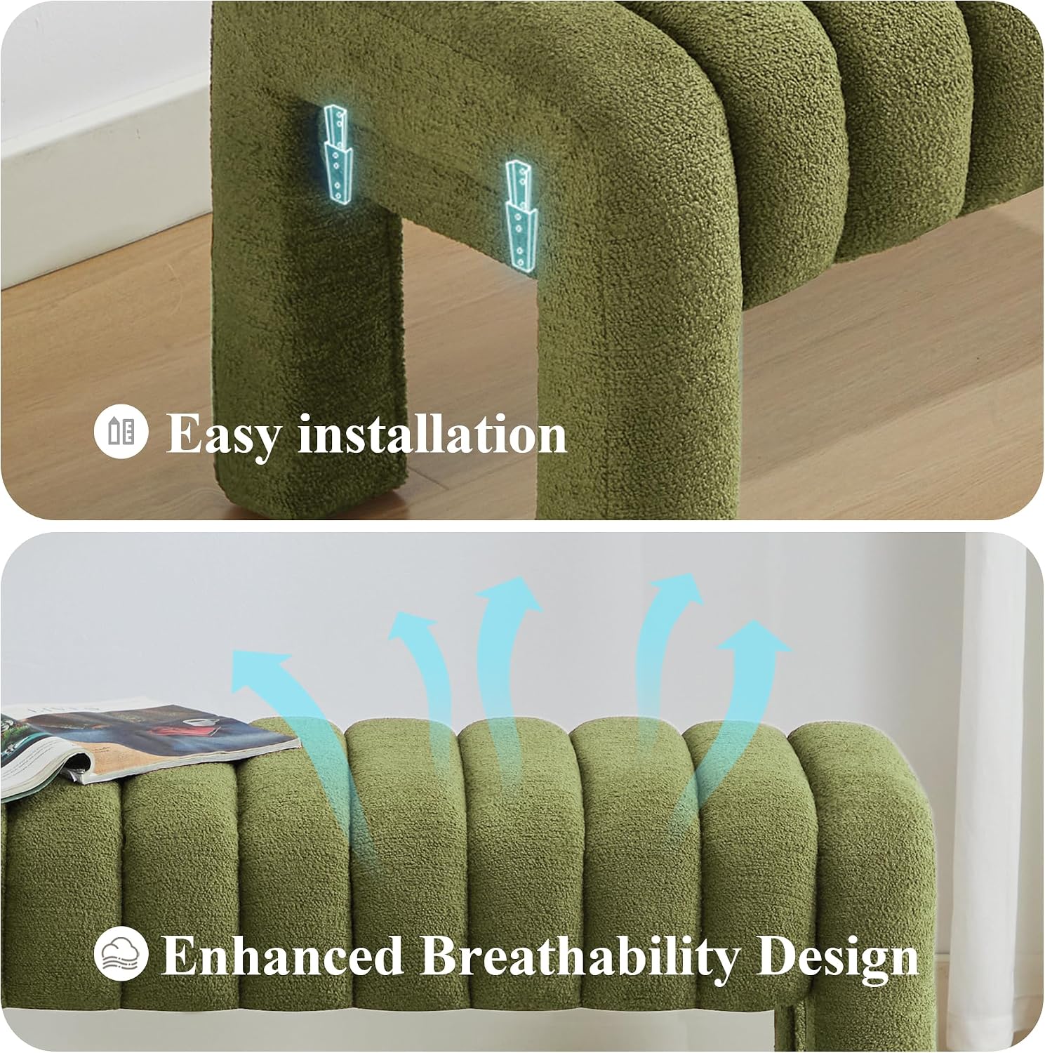Modern Upholstered Bench Wood Legs Green