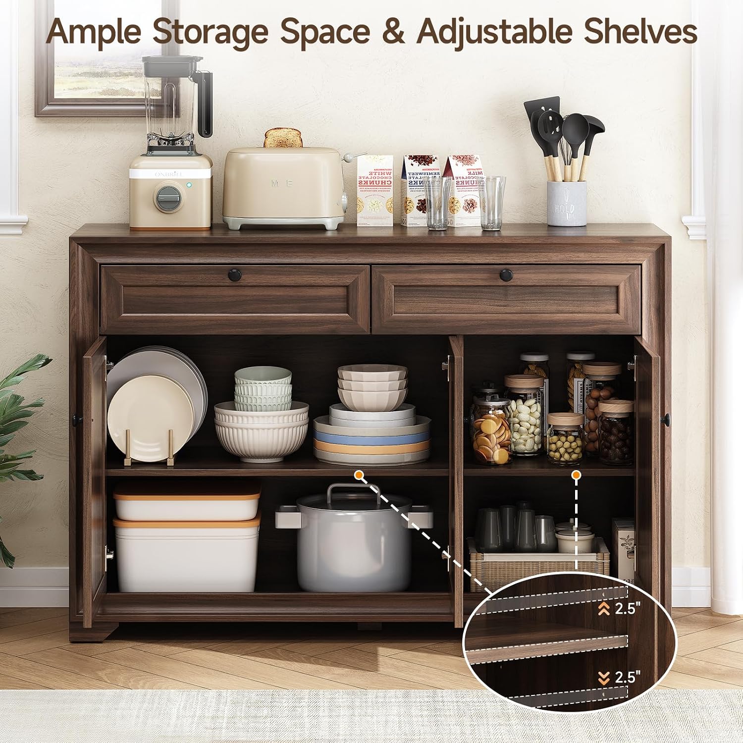 Farmhouse Brown Sideboard Cabinet With Storage