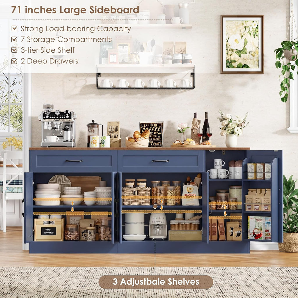 71" Farmhouse Blue Sideboard With Storage