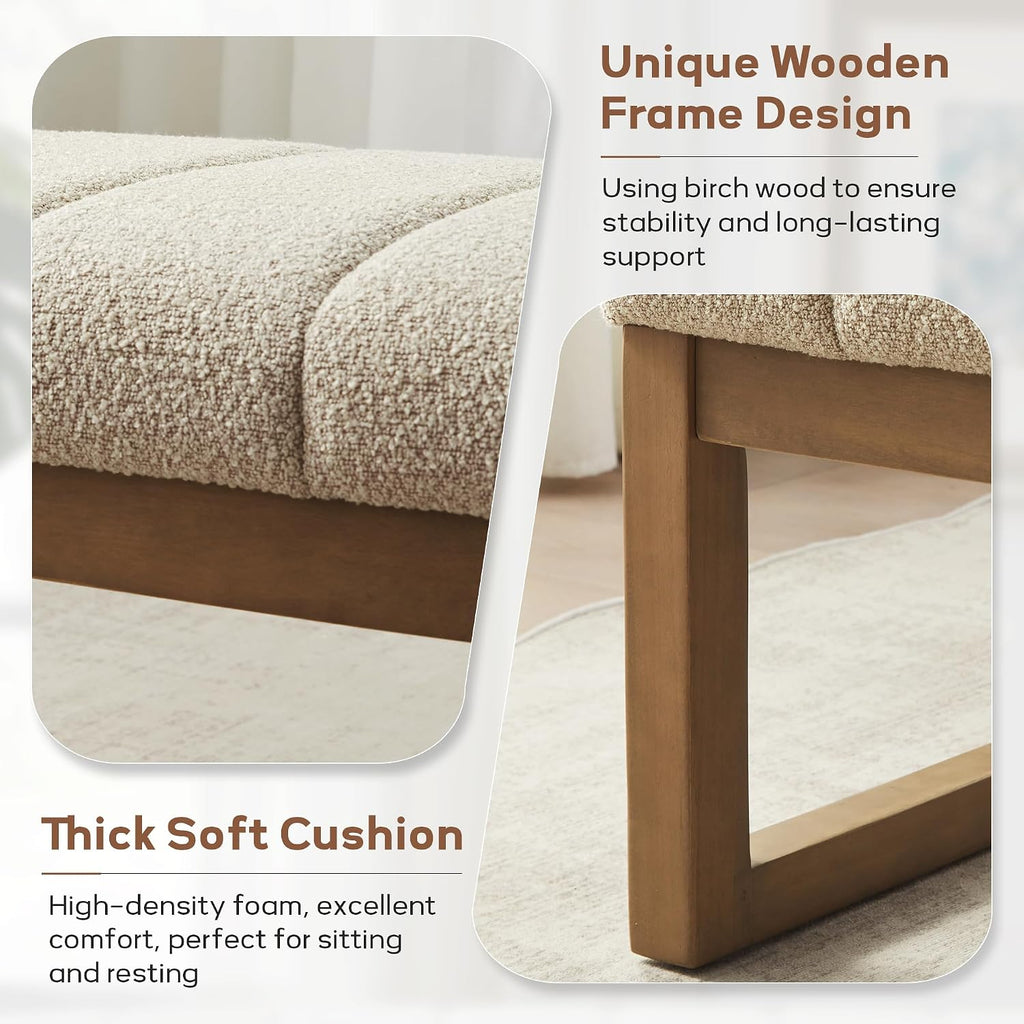 Modern Teddy Fabric Bench Wood Frame Camel