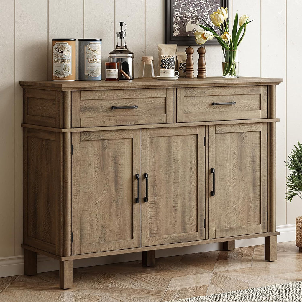48" Farmhouse Washed Grey Buffet Cabinet With Storage