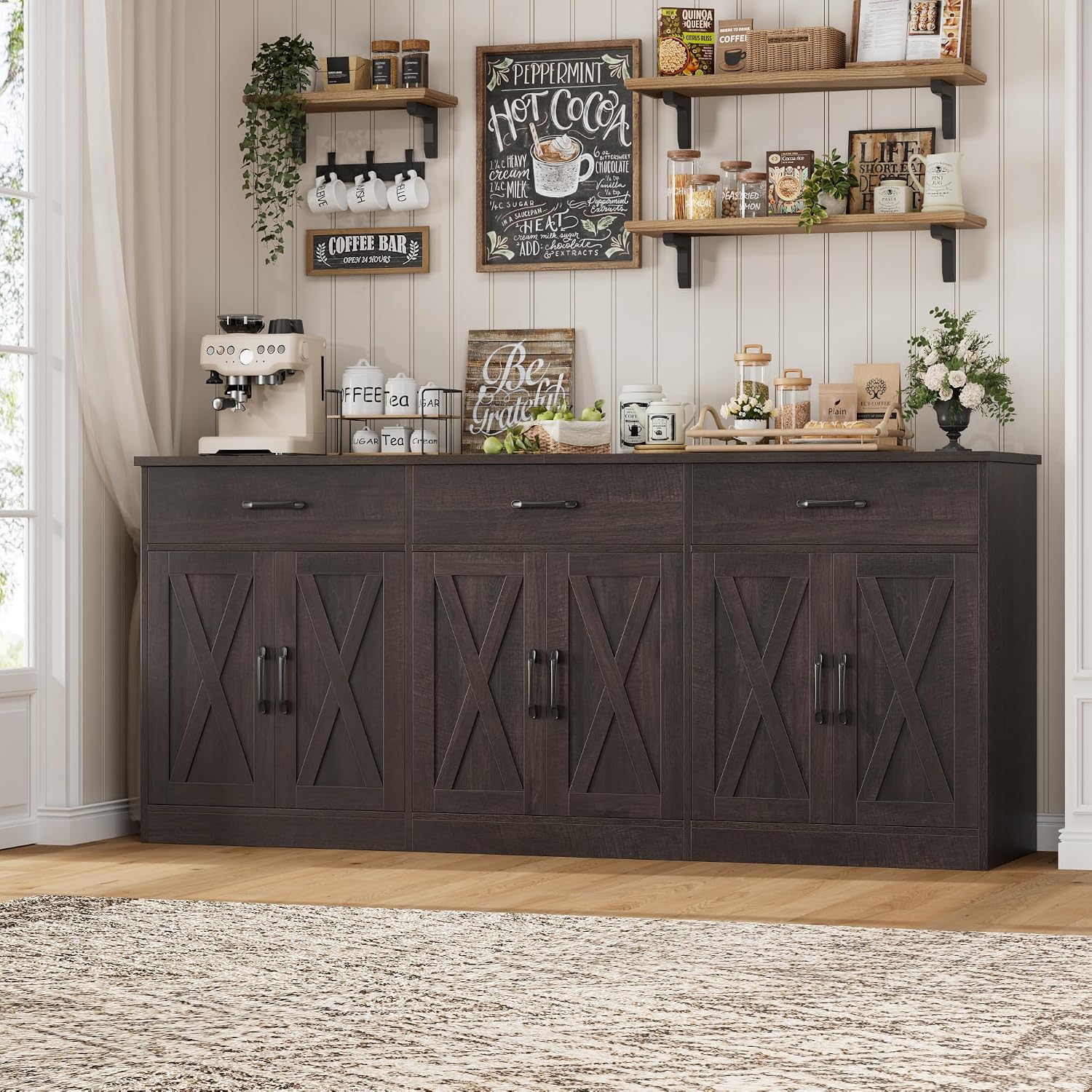 Farmhouse Brown Sideboard With 3 Drawers