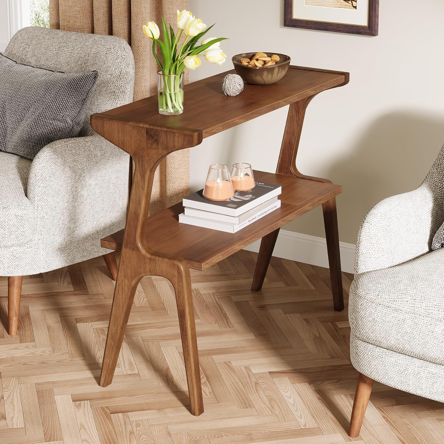 Farmhouse Wood End Table Rustic Brown