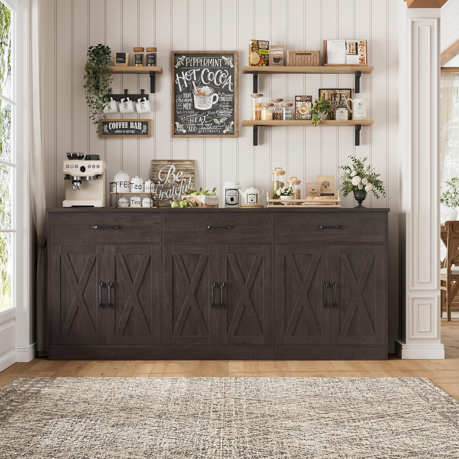 Farmhouse Brown Sideboard With 3 Drawers