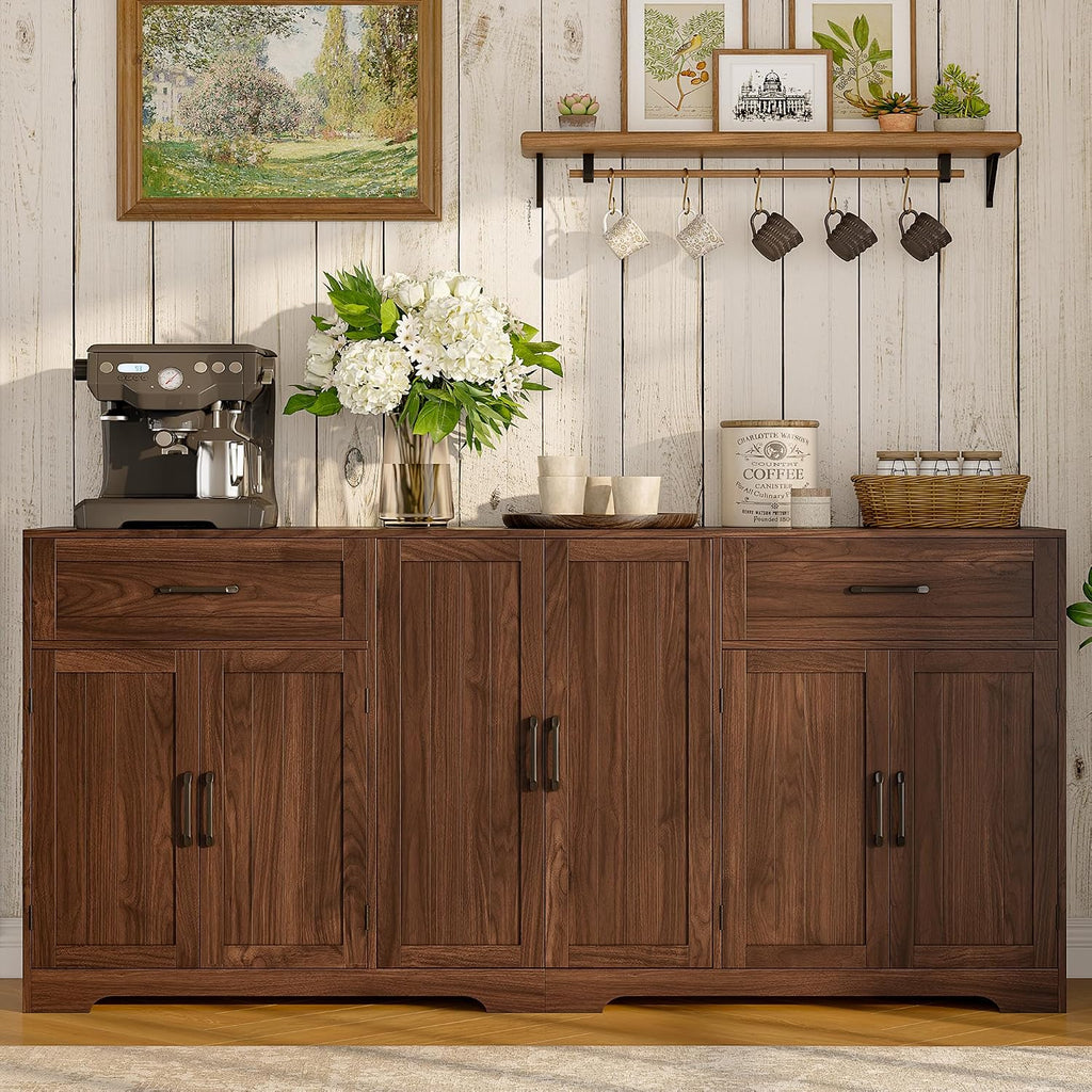 71" Farmhouse Dark Brown Sideboard Cabinet