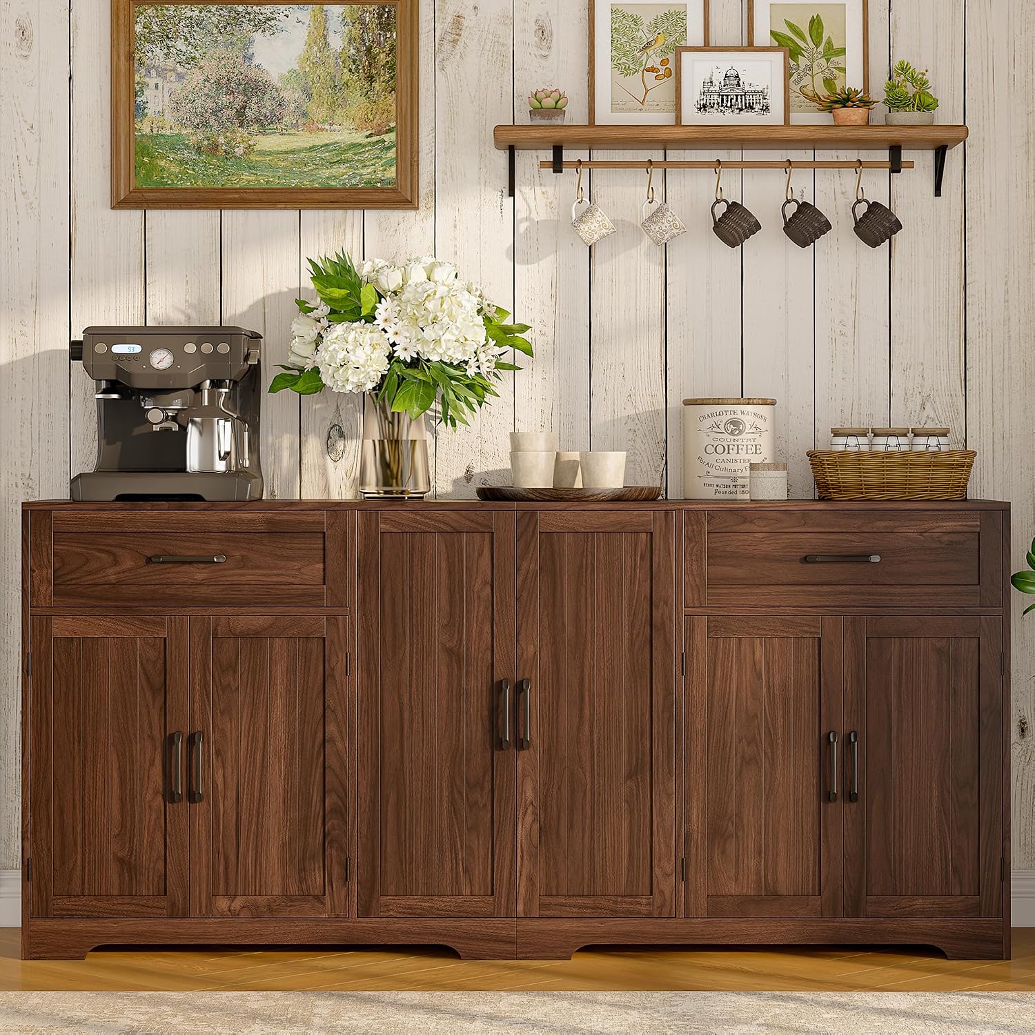 71" Farmhouse Dark Brown Sideboard Cabinet