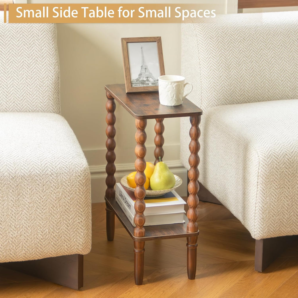 Narrow Wood End Table Rustic Brown