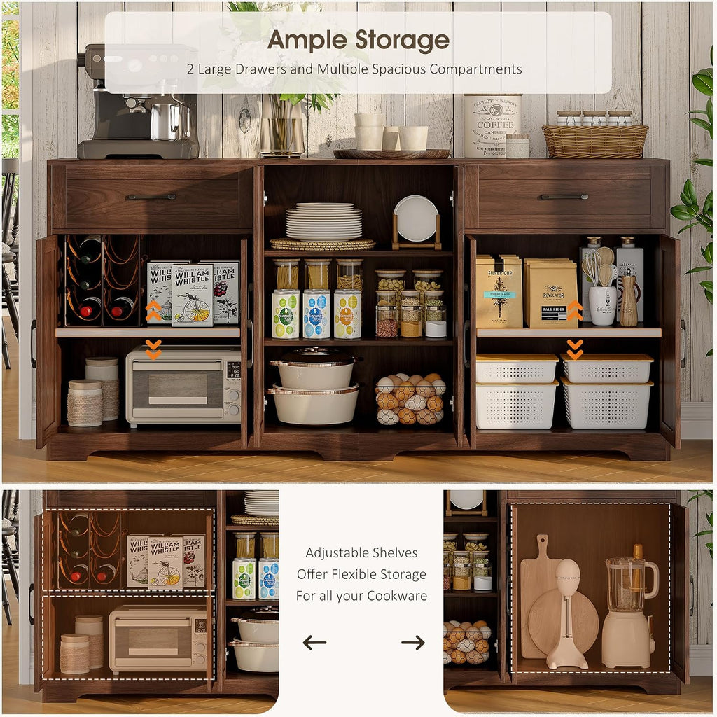 71" Farmhouse Dark Brown Sideboard Cabinet