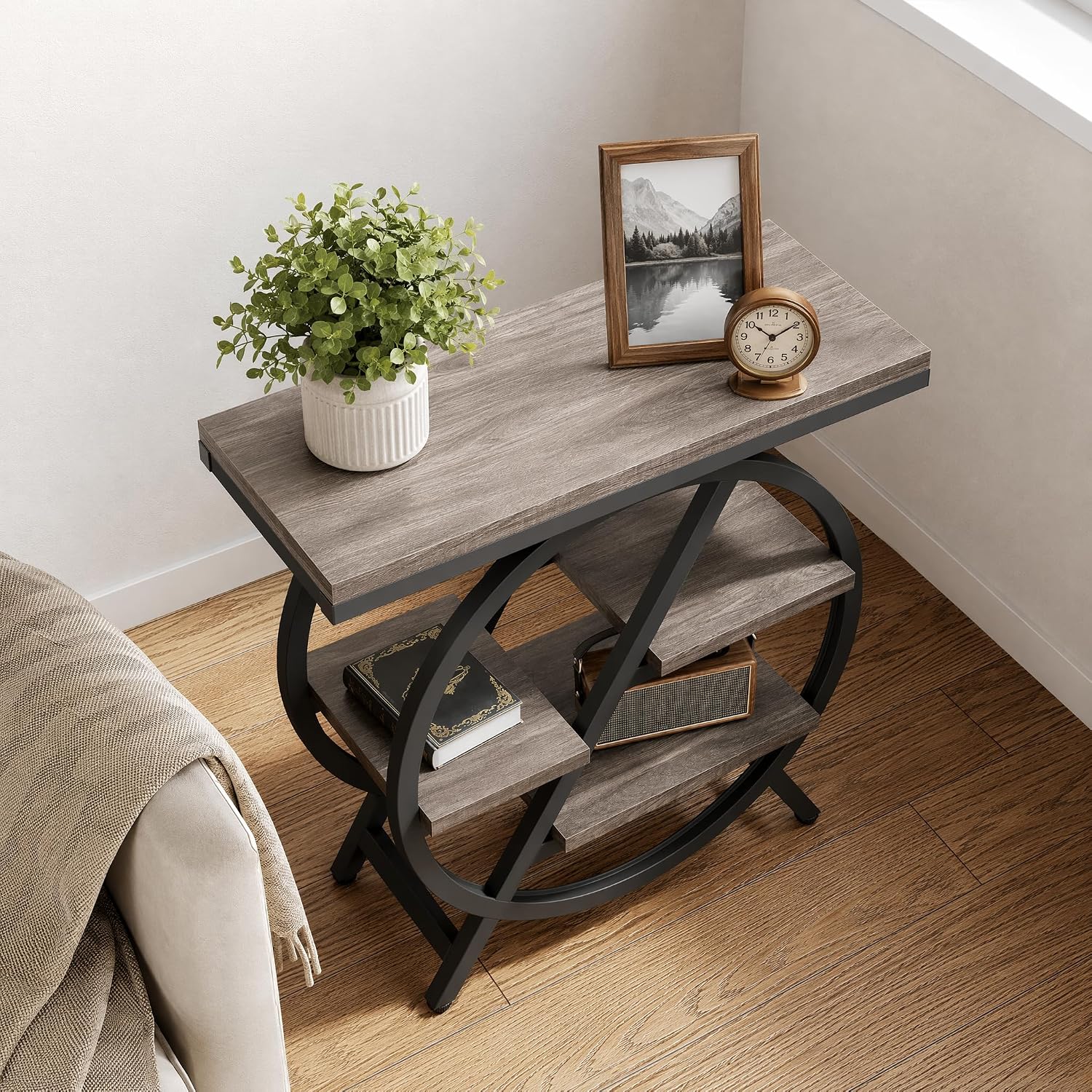 4‑Tier Narrow Side Table Grey
