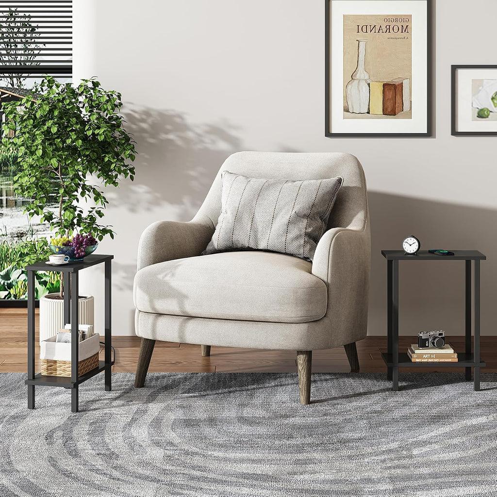 2‑Tier Narrow Side Table Set Black