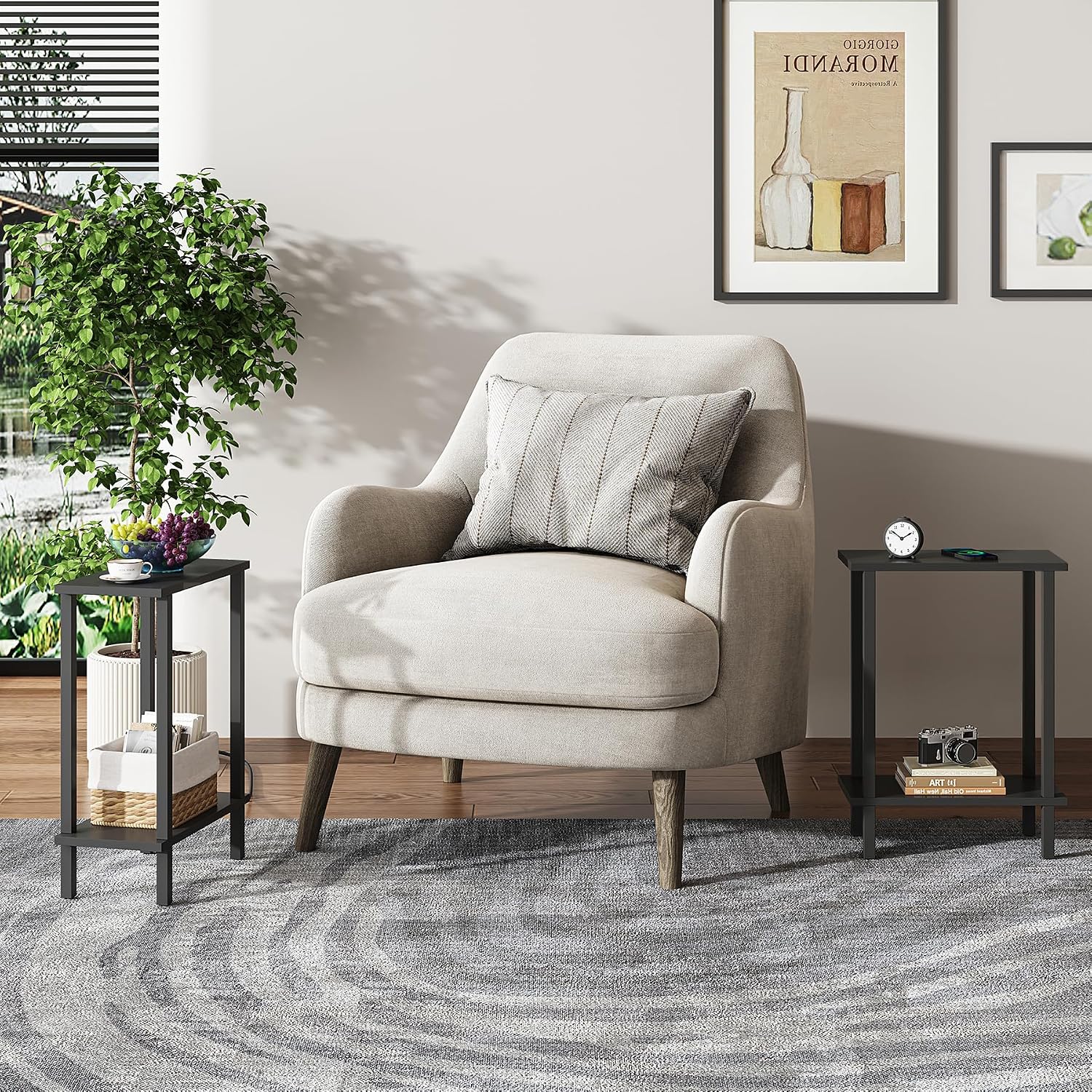 2‑Tier Narrow Side Table Set Black