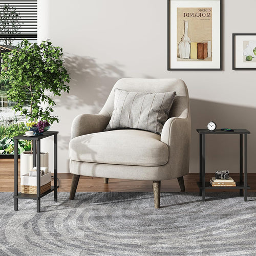 2‑Tier Narrow Side Table Set Black