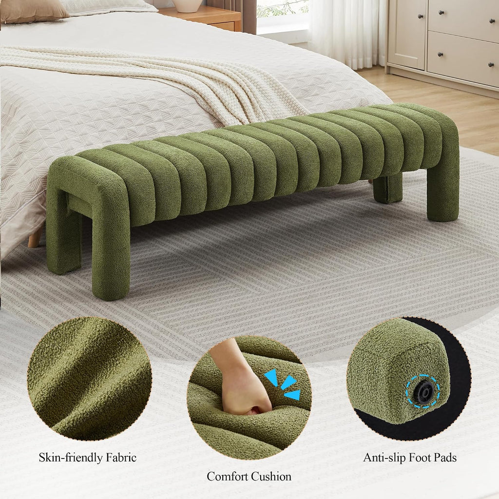 Modern Upholstered Bench Wood Legs Green