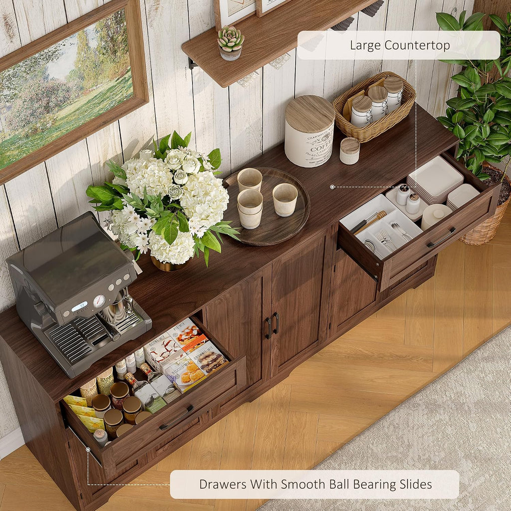 71" Farmhouse Dark Brown Sideboard Cabinet