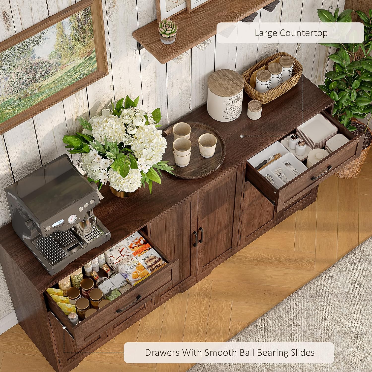 71" Farmhouse Dark Brown Sideboard Cabinet