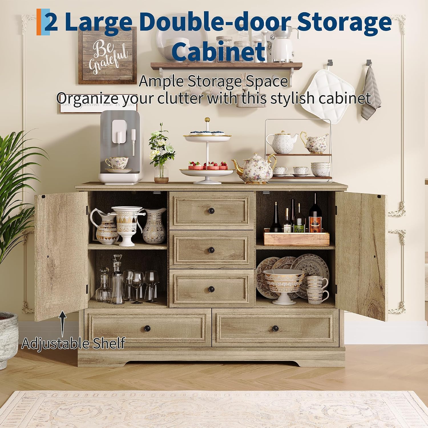 Oak Farmhouse Sideboard Cabinet
