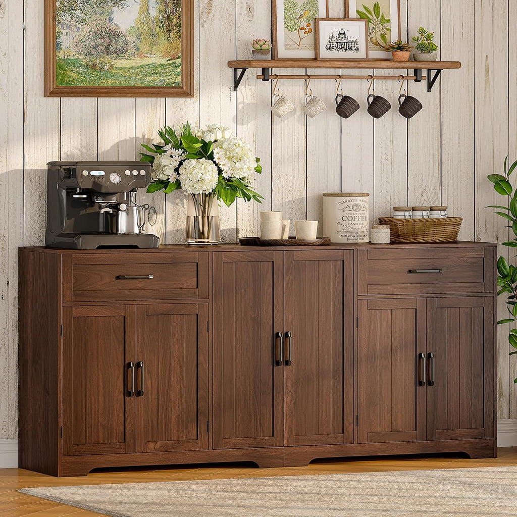 71" Farmhouse Dark Brown Sideboard Cabinet