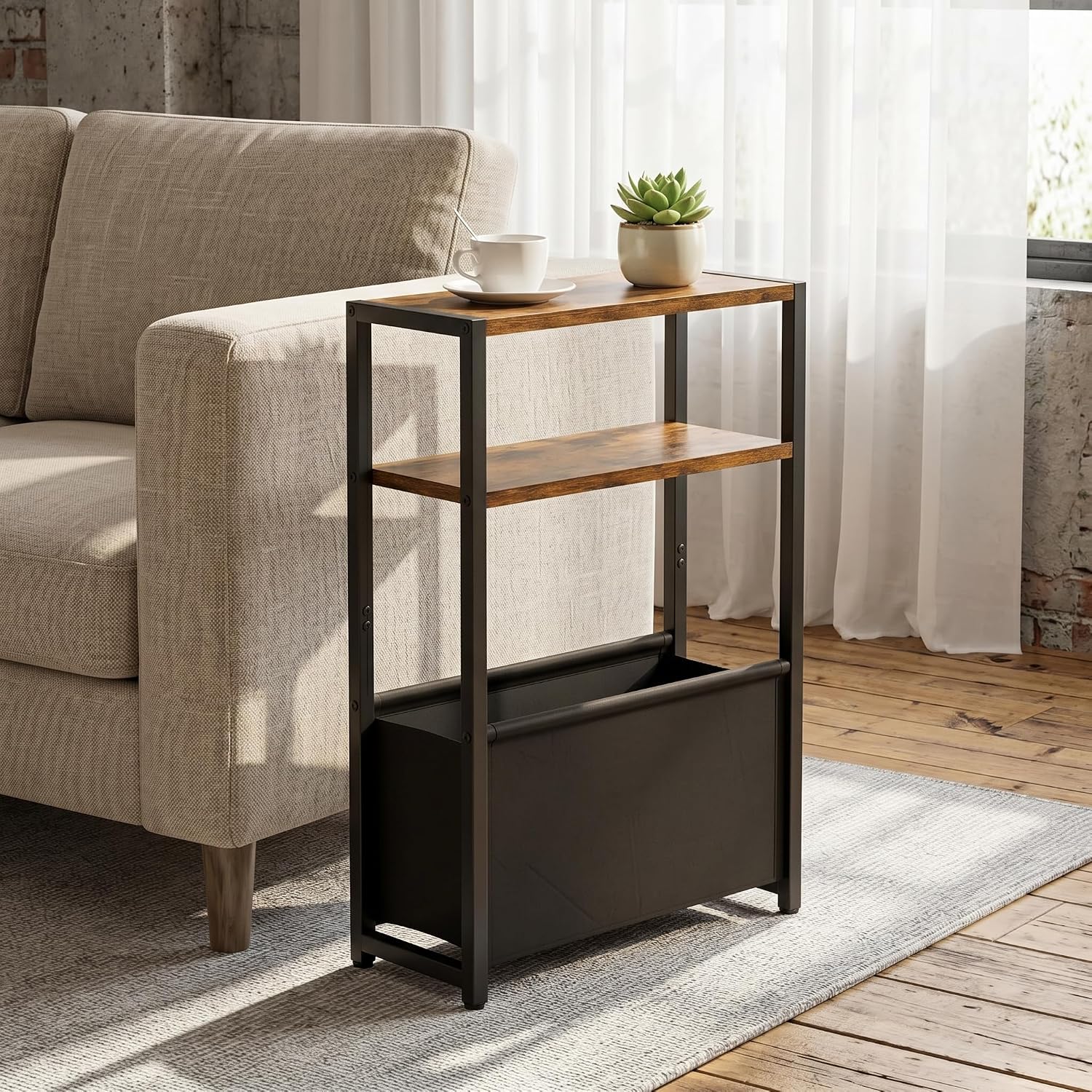 Narrow Side Table Fabric Basket
